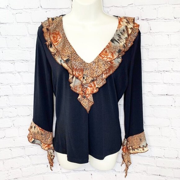 JAIPUR SPARKLE ANIMAL PRINT RUFFLE TOP - LARGE - Picture 1 of 5